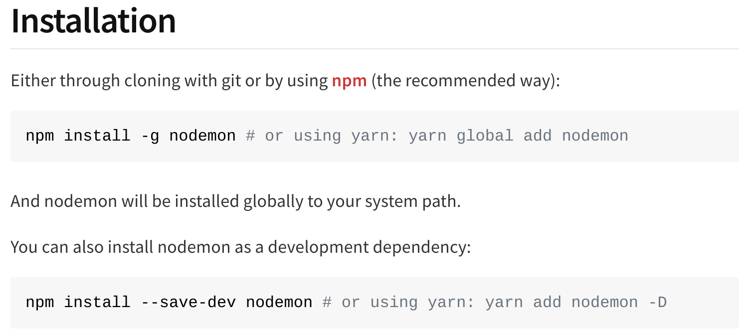Nodemon install instructions